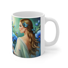 Load image into Gallery viewer, September Sapphire Amethyst Birth Month Colors Fairies &amp; Butterflies #3 Mug 11oz mug AI-Generated Artwork
