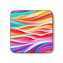 Load image into Gallery viewer, Pastel Waves &amp; Ribbon Hardboard Back AI-Enhanced Beverage Coasters
