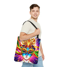 Load image into Gallery viewer, Mardi Gras Ribbon Mask #1 Tote Bag AI Artwork 100% Polyester
