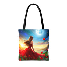 Load image into Gallery viewer, Moon Light Hearts Red Skies Series #4 Tote Bag AI Artwork 100% Polyester
