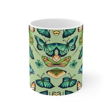 Load image into Gallery viewer, August Peridot Birth Month Colors Fairies &amp; Butterflies #4 Mug 11oz mug AI-Generated Artwork
