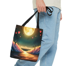 Load image into Gallery viewer, Full Moon Light Hearts Red Skies Series #5 Tote Bag AI Artwork 100% Polyester
