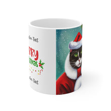 Load image into Gallery viewer, Personalized Mischievous Gray Kitty Christmas Vibes Ceramic Mug 11oz Design #1Custom
