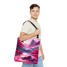 Load image into Gallery viewer, Mountain Love the Pink Heart Series #3 Tote Bag AI Artwork 100% Polyester
