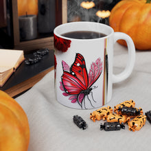 Load image into Gallery viewer, July Ruby Birth Month Colors Fairies &amp; Butterflies #3 Mug 11oz mug AI-Generated Artwork
