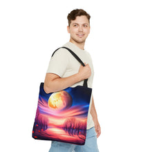 Load image into Gallery viewer, Full Moon Hearts Red Skies Series #7 Tote Bag AI Artwork 100% Polyester
