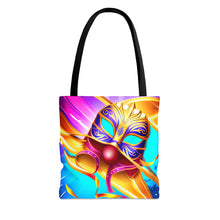 Load image into Gallery viewer, Mardi Gras Ribbon Mask #4 Tote Bag AI Artwork 100% Polyester
