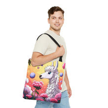 Load image into Gallery viewer, Llama Smells like Cotton Candy #3 Tote Bag AI Artwork 100% Polyester
