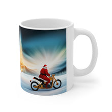 Load image into Gallery viewer, Here Comes Motorcycling Santa 11 oz Ceramic Mug Package Delivery Wrap-a-round #1
