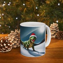 Load image into Gallery viewer, Personalized Dinosaur Raptor Rocks Christmas Santa Red Hat Ceramic Mug 11oz Design #6 Custom
