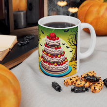 Load image into Gallery viewer, Happy Spooky Halloween Cake Celebration #18 Ceramic 11oz mug AI-Generated Artwork
