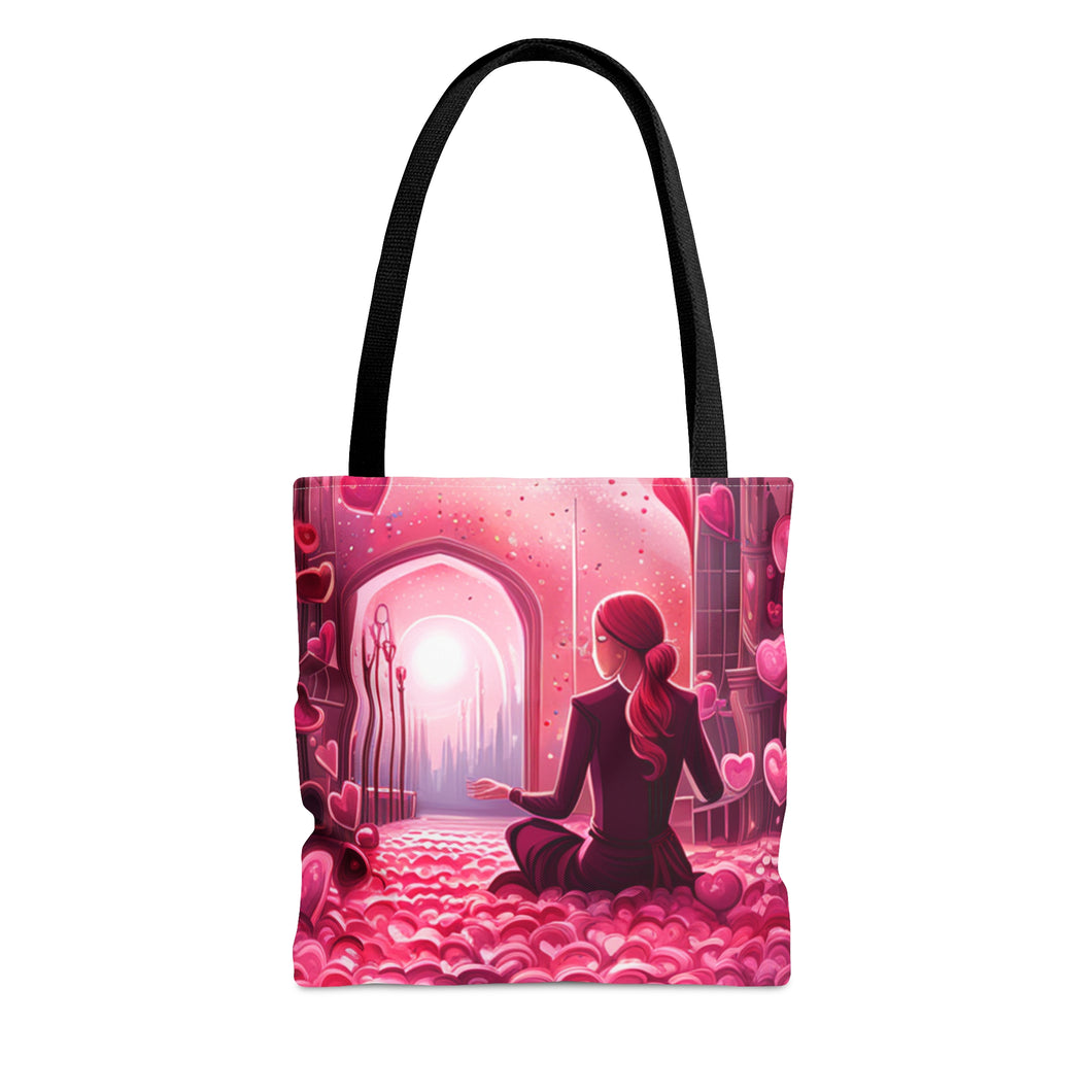 Meditation the Pink Heart Series #4 Tote Bag AI Artwork 100% Polyester