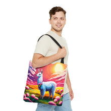 Load image into Gallery viewer, Llama Setting Sun #4 Tote Bag AI Artwork 100% Polyester
