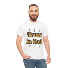 Load image into Gallery viewer, Trust in God Cross Gold Tee Unisex Design Message Bubble
