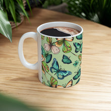 Load image into Gallery viewer, August Peridot Birth Month Colors Fairies &amp; Butterflies #4 Mug 11oz mug AI-Generated Artwork
