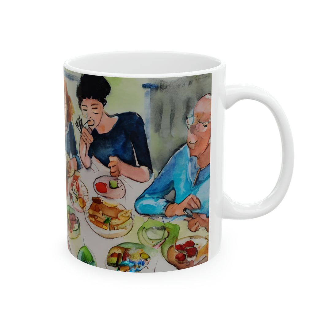 Family Dinner in Watercolors Ceramic 11oz AI Decorative Mug