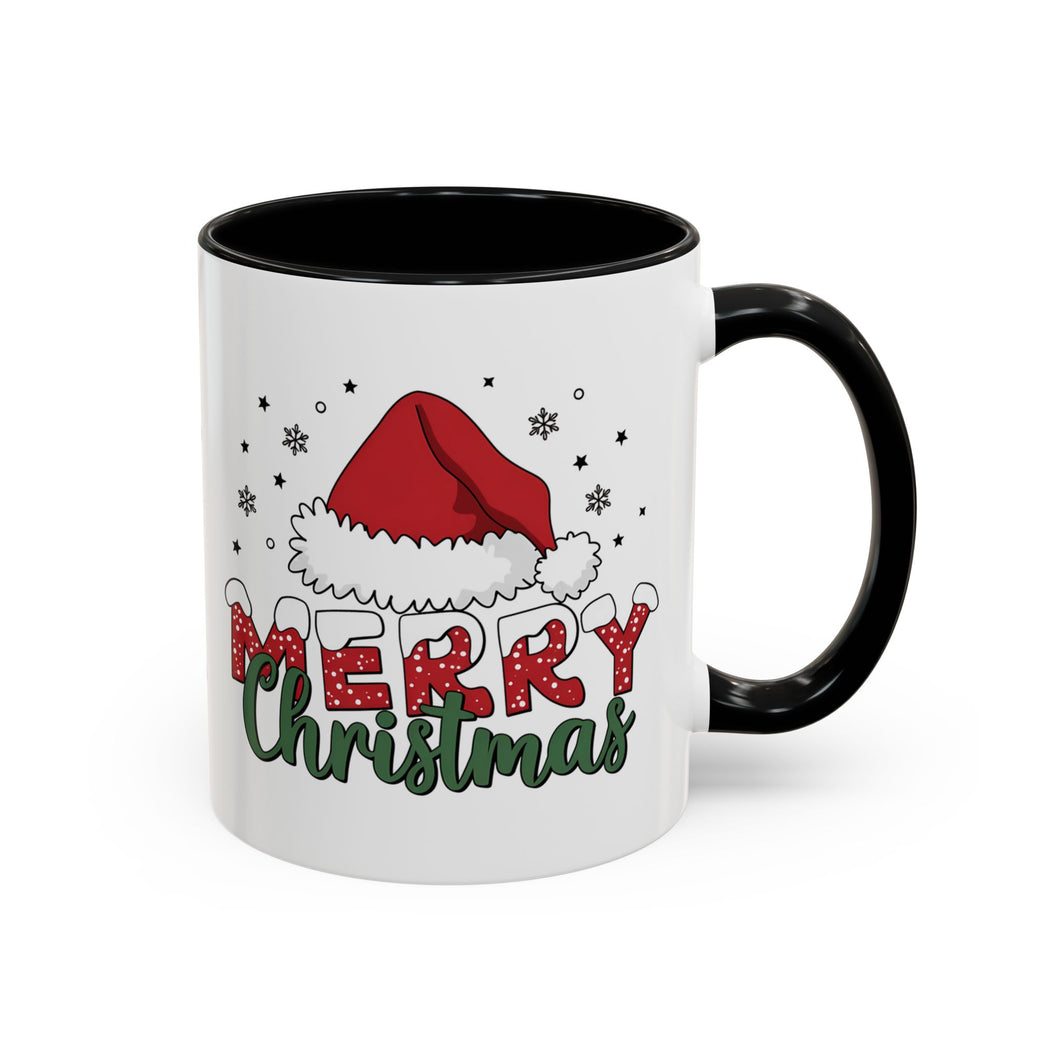 Mug - Merry Christmas Santa Hat Accent Coffee Mug (11, 15oz)