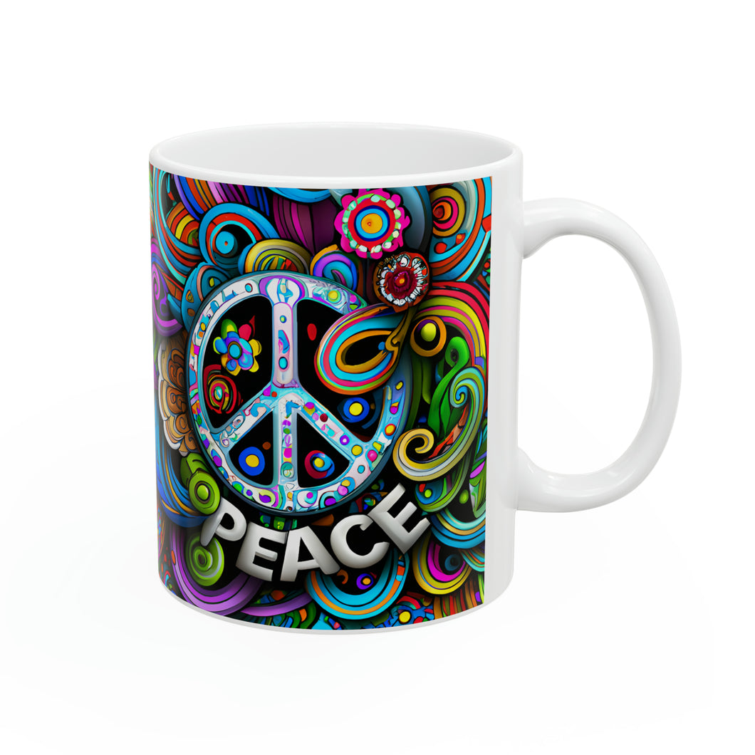 Peace Symbol Floral Ceramic 11oz AI Decorative Mug