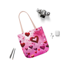 Load image into Gallery viewer, Pink Floating Hearts Fashion Graphic Print Trendy 100% Polyester Canvas Tote Bag #3
