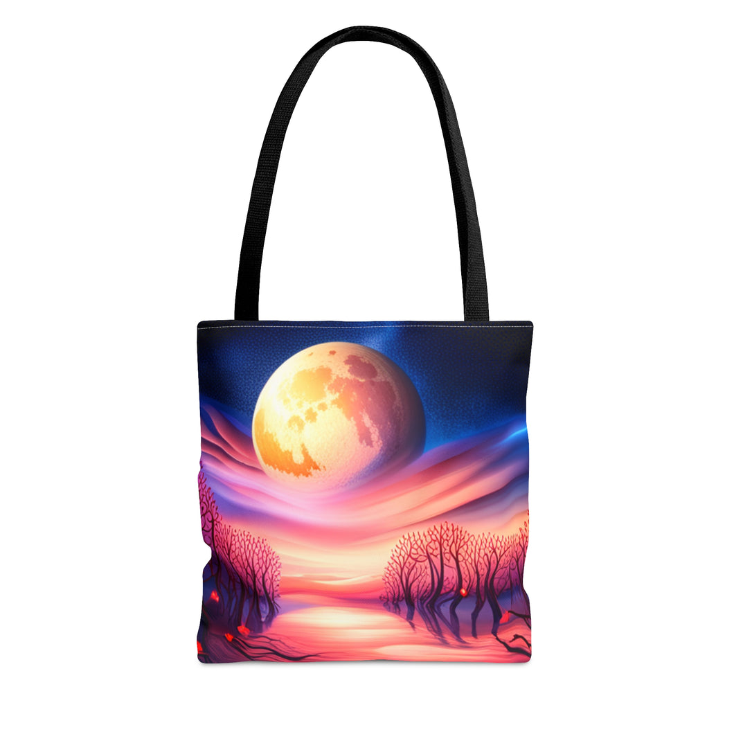 Full Moon Hearts Red Skies Series #7 Tote Bag AI Artwork 100% Polyester