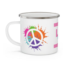 Load image into Gallery viewer, Splash Peace Symbol Love matters Enamel Campfire Mug 12oz 3.07&quot; x 3.39&quot; Wrap-a-round Design Stainless Steel
