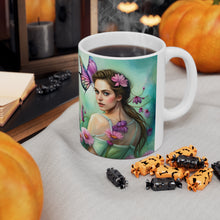 Load image into Gallery viewer, October Tourmaline Birth Month Colors Fairies &amp; Butterflies #3 Mug 11oz mug AI-Generated Artwork
