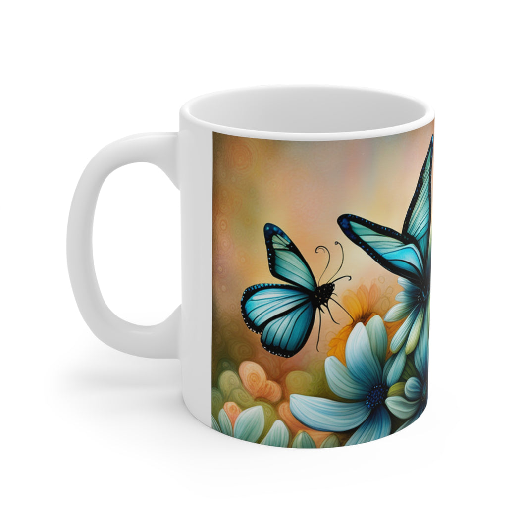 March Aquamarine Birth Month Colors Fairies & Butterflies #2 Mug 11oz mug AI-Generated Artwork