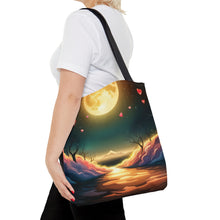 Load image into Gallery viewer, Full Moon Light Hearts Red Skies Series #5 Tote Bag AI Artwork 100% Polyester
