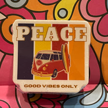 Load image into Gallery viewer, Retro 1960&#39;s Van Stickers - Peace Van Good Vibes 2.0&quot; x 1.8&quot; Die Cut
