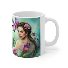 Load image into Gallery viewer, October Tourmaline Birth Month Colors Fairies &amp; Butterflies #3 Mug 11oz mug AI-Generated Artwork
