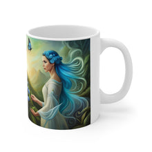 Load image into Gallery viewer, September Sapphire Amethyst Birth Month Colors Fairies &amp; Butterflies #4 Mug 11oz mug AI-Generated Artwork
