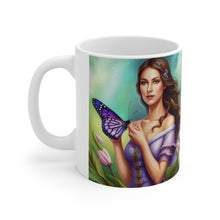 Load image into Gallery viewer, February Amethyst Birth Month Colors Fairies &amp; Butterflies #1 Mug 11oz mug AI-Generated Artwork
