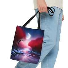 Load image into Gallery viewer, Moonlight Trees Red Skies Series #8 Tote Bag AI Artwork 100% Polyester
