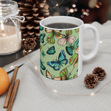 Load image into Gallery viewer, August Peridot Birth Month Colors Fairies &amp; Butterflies #4 Mug 11oz mug AI-Generated Artwork
