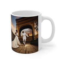 Load image into Gallery viewer, Traditional African American Culture White Dress Bride and Groom Arch Jumping the Broom Ceremony Ceramic Mug 11oz AI Generated Image
