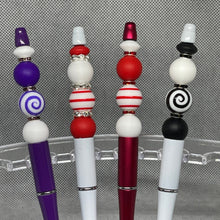 Load image into Gallery viewer, Black &amp; White Beaded Pens Spirals and stripes Custom Handmade Beaded Pen
