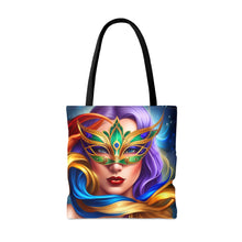 Load image into Gallery viewer, Mardi Gras Ribbon Mask #8 Tote Bag AI Artwork 100% Polyester
