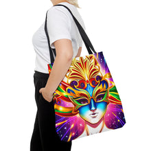 Load image into Gallery viewer, Mardi Gras Ribbon Mask #1 Tote Bag AI Artwork 100% Polyester
