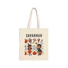 Load image into Gallery viewer, Custom Customize Trick-or-Treat Halloween Kids Witch Cotton Canvas Tote Bag 15&quot; x 16&quot; Spooky Ghost, Jack-O-Lantern,  Candy Cones Candy
