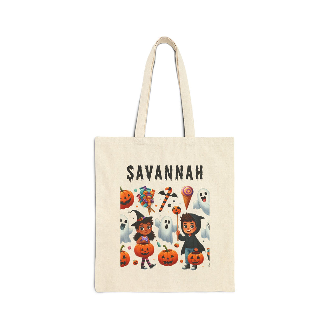 Custom Customize Trick-or-Treat Halloween Kids Witch Cotton Canvas Tote Bag 15