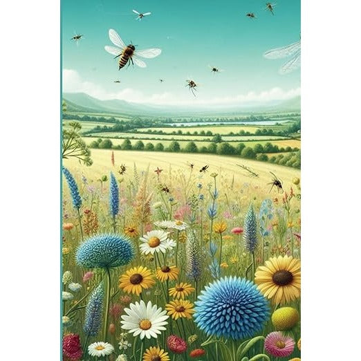 Field of Wildflowers and Honeybees Blank Lined Journaling Notebook, 130 White Pages for Men and Women 6 x 9