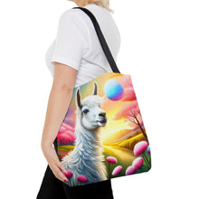 Load image into Gallery viewer, Llama Wondering Sun #5 Tote Bag AI Artwork 100% Polyester
