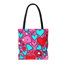 Load image into Gallery viewer, Red, Blue and Pink Heart Series Tote Bag AI Artwork 100% Polyester #19
