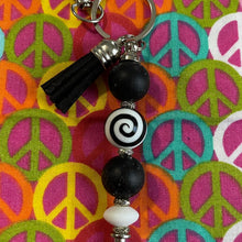 Load image into Gallery viewer, Black white spiral keychain Custom Handmade Bead Bar About 3" Long
