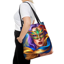 Load image into Gallery viewer, Mardi Gras Ribbon Mask #8 Tote Bag AI Artwork 100% Polyester
