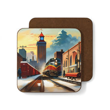 Load image into Gallery viewer, Train Union Station Platform Hardboard Back AI-Enhanced Beverage Coasters
