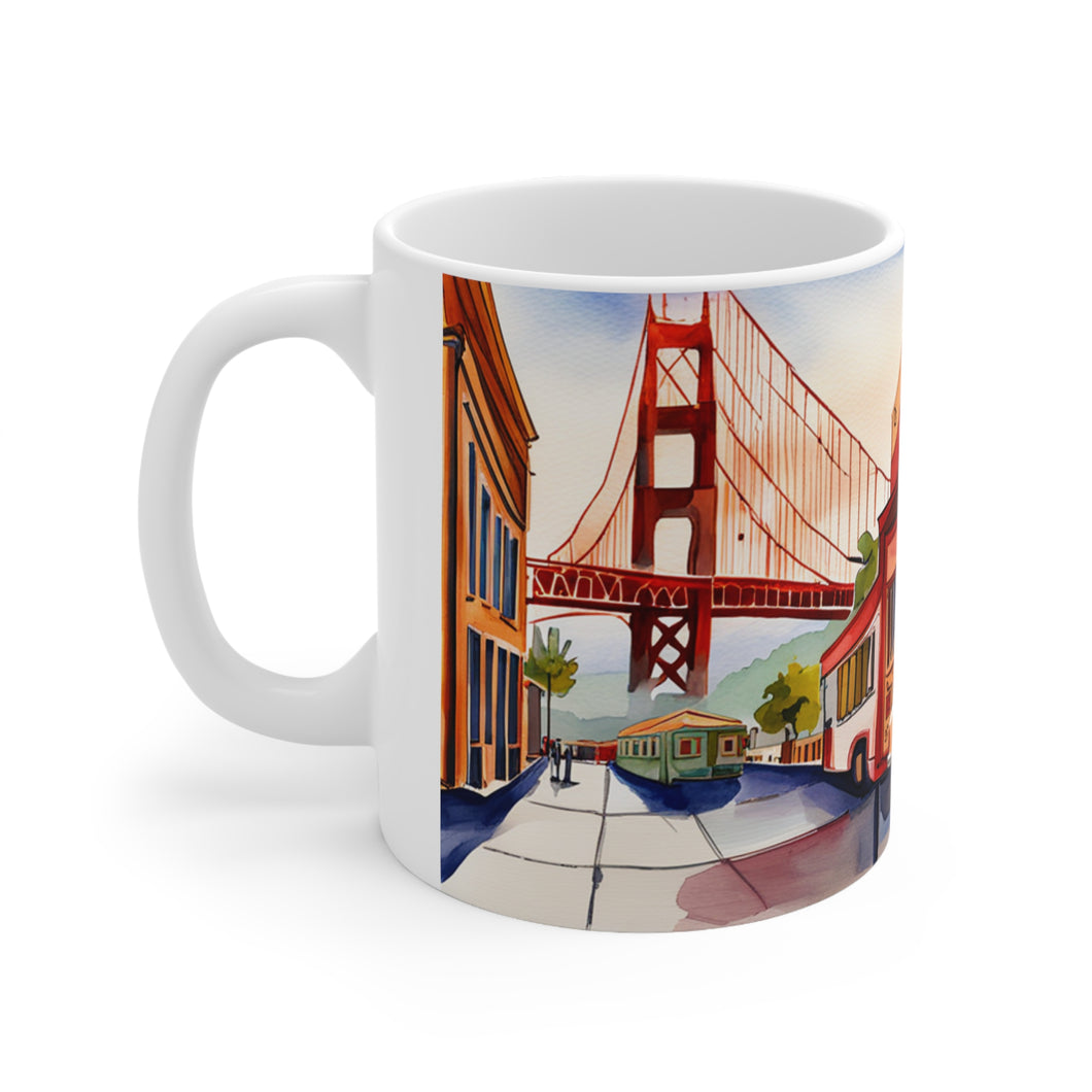 At the Cafe Golden Gate Bridge California #20 Mug 11oz mug AI-Generated Artwork