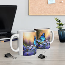 Load image into Gallery viewer, September Sapphire Amethyst Birth Month Colors Fairies &amp; Butterflies #2 Mug 11oz mug AI-Generated Artwork
