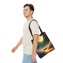 Load image into Gallery viewer, Full Moon Light Hearts Red Skies Series #5 Tote Bag AI Artwork 100% Polyester
