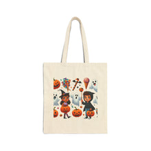 Load image into Gallery viewer, Trick-or-Treat Halloween Kids Witch Cotton Canvas Tote Bag 15&quot; x 16&quot; Spooky Ghost, Jack-O-Lantern,  Candy Cones Candy
